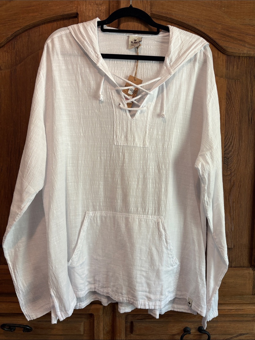 Blanco  White Lace-Up Hooded Tunic Sweatshirt